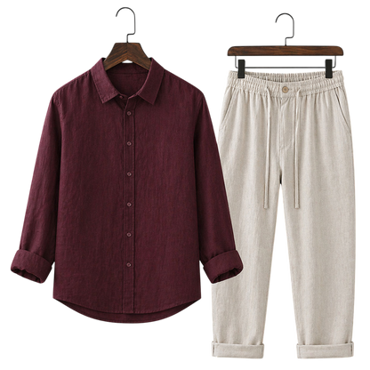 Misto Bordeaux Rouge & Ivory Stone Linen Set