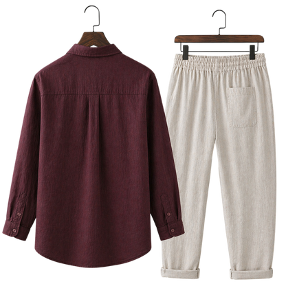 Misto Bordeaux Rouge & Ivory Stone Linen Set