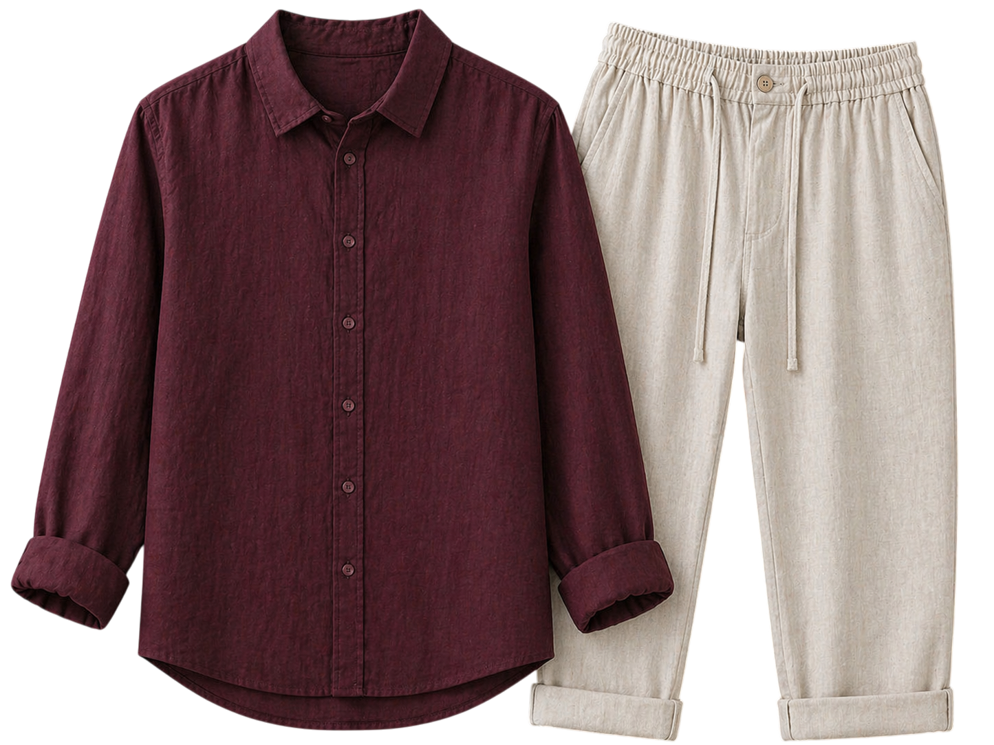 Misto Bordeaux Rouge & Ivory Stone Linen Set