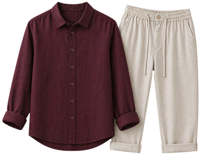 Misto Bordeaux Rouge & Ivory Stone Linen Set
