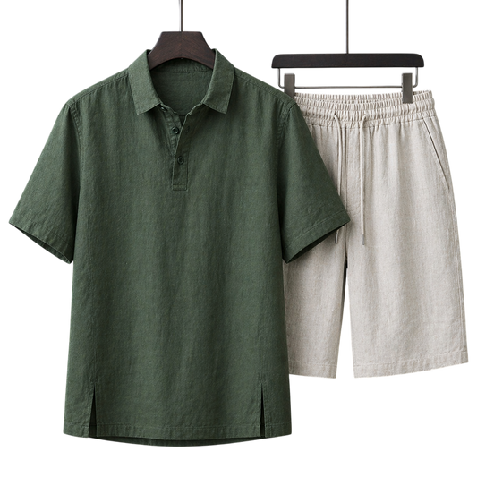 Monaco Forest Pine & Ivory Sand Linen Set