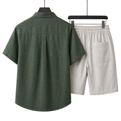 Monaco Forest Pine & Ivory Sand Linen Set