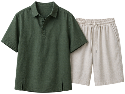 Monaco Forest Pine & Ivory Sand Linen Set